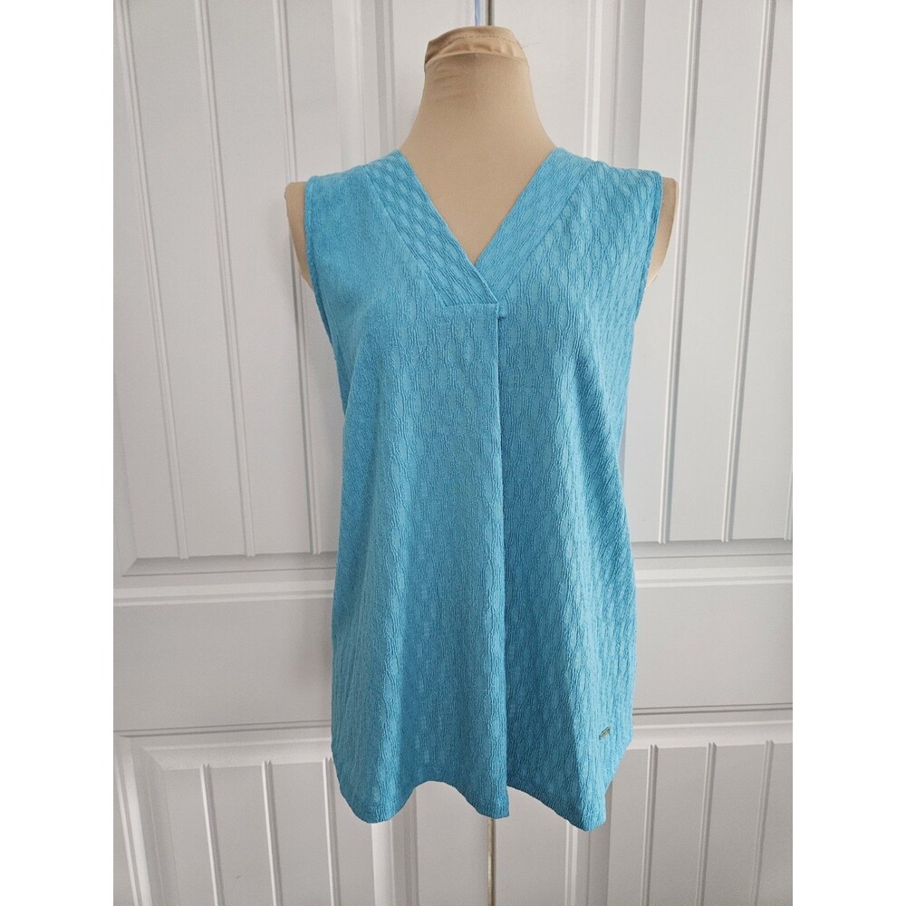 Anne Klein Siren Blue Textured V-neck Shell Sz M Tank Sleeveless
